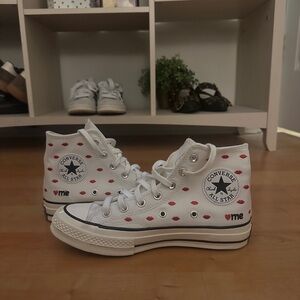 Converse White High-Tops with Red Heart Accents